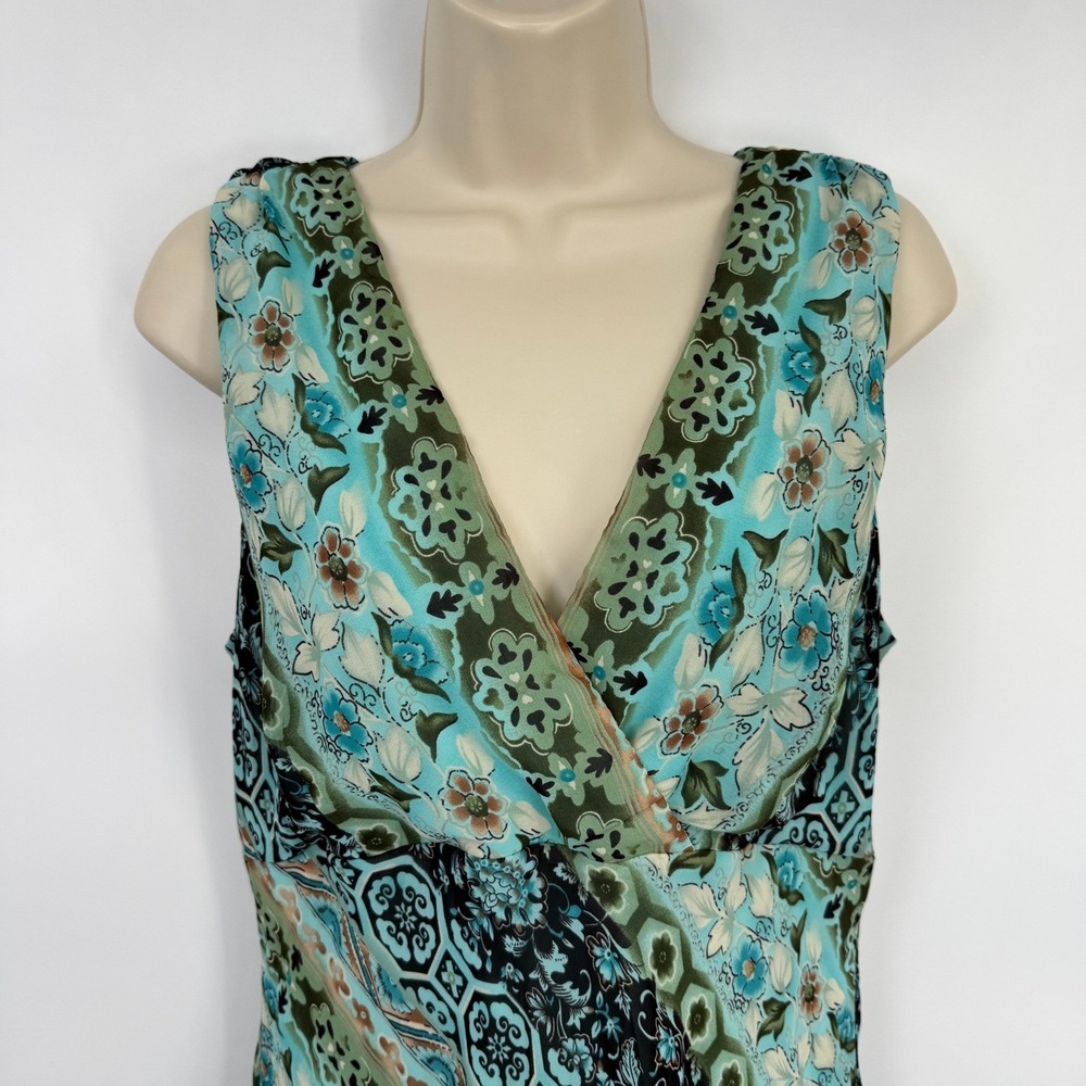 Vintage Y2K Dressbarn Handkerchief Hem Dress Womens 14 Turquoise Floral Fairy - Picture 4 of 16